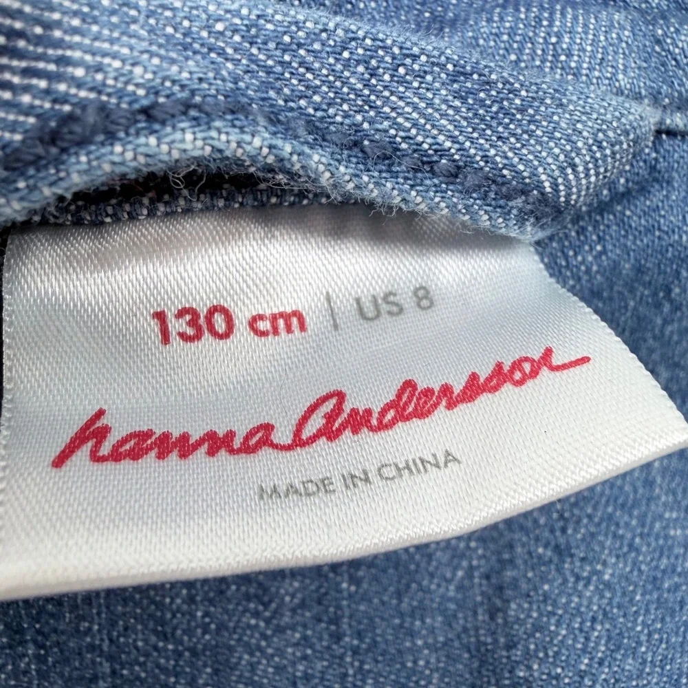 Hanna Andersson Girls Sherpa Lined Denim Jacket Lion Unicorn Embroidered Blue 8